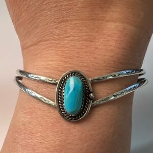 Turquoise Double Band Sterling Silver 925 Cuff Bracelet